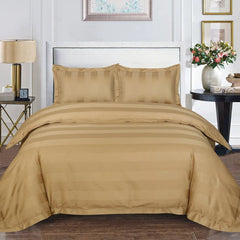 Luxury Satin Stripe Duvet Cover Set Skin Beige