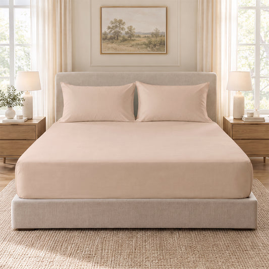 Beige Egyptian Cotton Fitted Sheet Set
