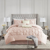 Diamond Pintuck With Piping Cotton Satin Duvet Cover Set - Blush Pink