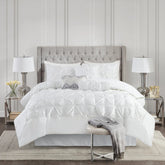 Diamond Pintuck With Piping Cotton Satin Duvet Cover Set - White
