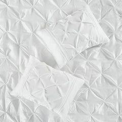 Diamond Pintuck With Piping Cotton Satin Duvet Cover Set - White