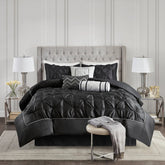 Diamond Pintuck With Piping Cotton Satin Duvet Cover Set - Black