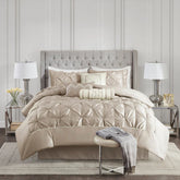 Diamond Pintuck With Piping Cotton Satin Duvet Cover Set - Taupe
