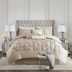 Diamond Pintuck With Piping Cotton Satin Duvet Cover Set - Taupe