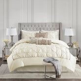 Diamond Pintuck With Piping Cotton Satin Duvet Cover Set - Ivory