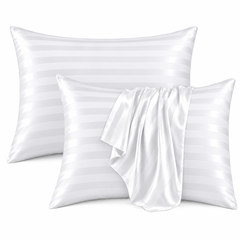 Opulence White Striped Satin Pillowcase