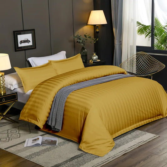 Luxury100% Egyptian Cotton Satin Stripe Duvet Cover Sets Golden - 99 Bedding Store