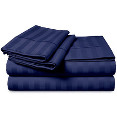 Luxury100% Egyptian Cotton Satin Stripe Duvet Cover Sets Navy Blue - 99 Bedding Store