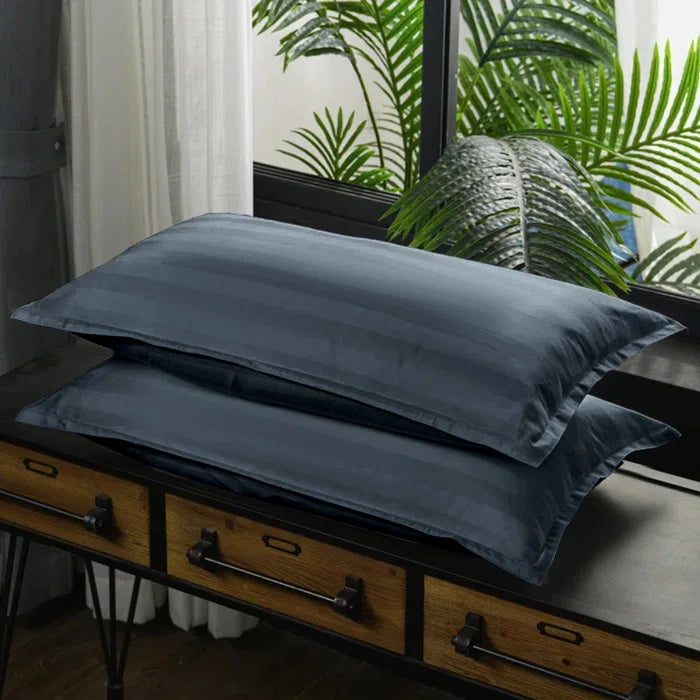 Luxury100% Egyptian Cotton Satin Stripe Duvet Cover Sets Charcoal Grey - 99 Bedding Store