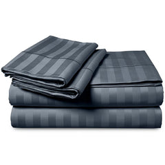 Luxury100% Egyptian Cotton Satin Stripe Duvet Cover Sets Charcoal Grey - 99 Bedding Store