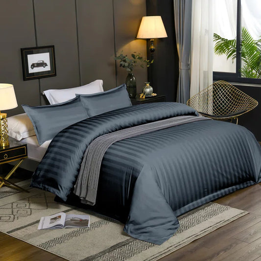 Luxury100% Egyptian Cotton Satin Stripe Duvet Cover Sets Charcoal Grey - 99 Bedding Store