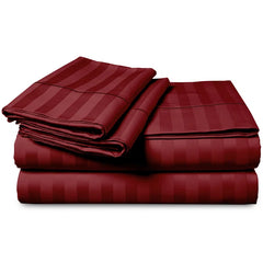 Luxury100% Egyptian Cotton Satin Stripe Duvet Cover Sets Burgundy - 99 Bedding Store
