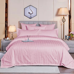 Luxury100% Egyptian Cotton Satin Stripe Duvet Cover Set Baby Pink - 99 Bedding Store