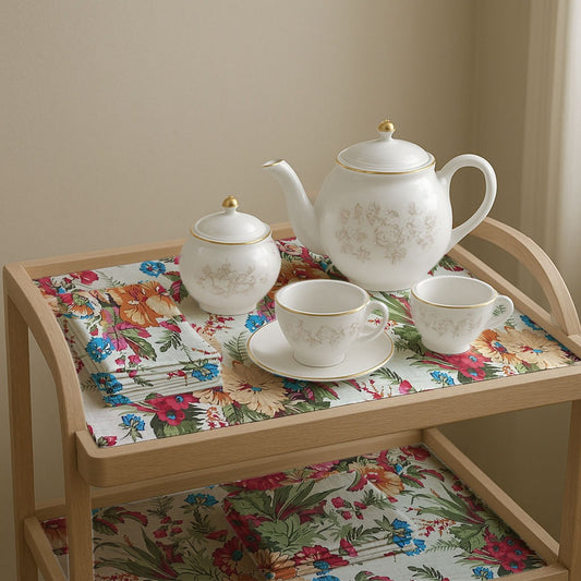 Printed Tea Trolley cover 9 Pcs Set - Jasmin Flowral