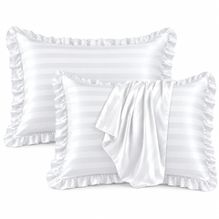 Opulence White Striped Satin Pillowcase