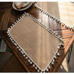 Jute Dinning Set With White Pom Pom