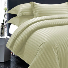 Luxury100% Egyptian Cotton Satin Stripe Duvet Cover Sets Off White - 99 Bedding Store