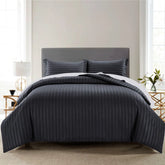 Luxury100% Egyptian Cotton Satin Stripe Duvet Cover Sets Charcoal Grey - 99 Bedding Store