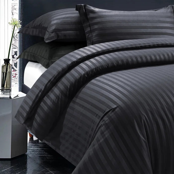 Luxury100% Egyptian Cotton Satin Stripe Duvet Cover Sets Charcoal Grey - 99 Bedding Store