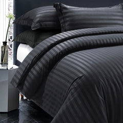 Luxury100% Egyptian Cotton Satin Stripe Duvet Cover Sets Charcoal Grey - 99 Bedding Store