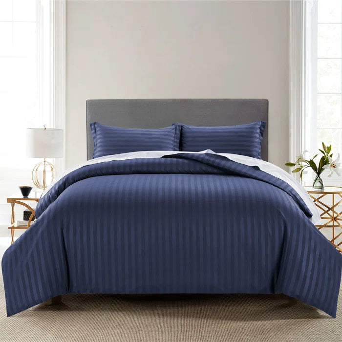 Luxury100% Egyptian Cotton Satin Stripe Duvet Cover Sets Blue - 99 Bedding Store