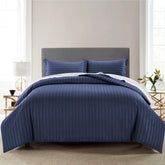Luxury100% Egyptian Cotton Satin Stripe Duvet Cover Sets Blue - 99 Bedding Store