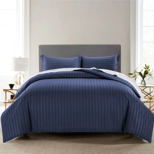 Luxury100% Egyptian Cotton Satin Stripe Duvet Cover Sets Blue - 99 Bedding Store