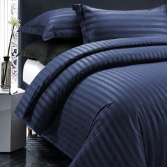 Luxury100% Egyptian Cotton Satin Stripe Duvet Cover Sets Blue - 99 Bedding Store