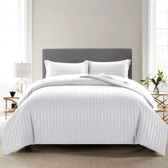 Luxury100% Egyptian Cotton Satin Stripe Duvet Cover Sets White - 99 Bedding Store