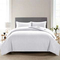 Luxury100% Egyptian Cotton Satin Stripe Duvet Cover Sets White - 99 Bedding Store