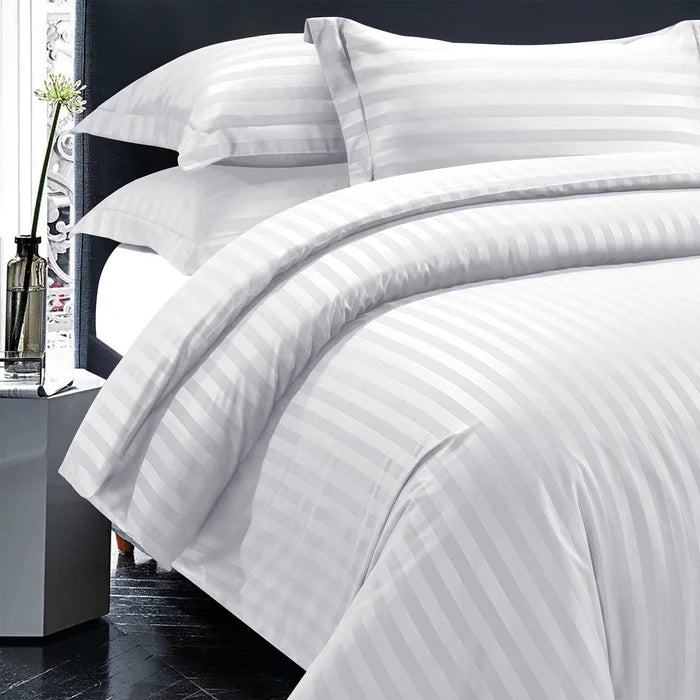 Luxury100% Egyptian Cotton Satin Stripe Duvet Cover Sets White - 99 Bedding Store