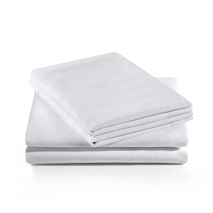 Luxury100% Egyptian Cotton Satin Stripe Duvet Cover Sets White - 99 Bedding Store