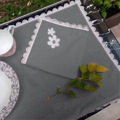 9 PCS TROLLEY MAT AND NAPKIN SET WITH LACE - GREY - 99 Bedding Store