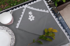 9 PCS TROLLEY MAT AND NAPKIN SET WITH LACE - GREY - 99 Bedding Store