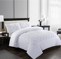 Luxury Satin Pintuck With Pleated Duvet Cover Set - White