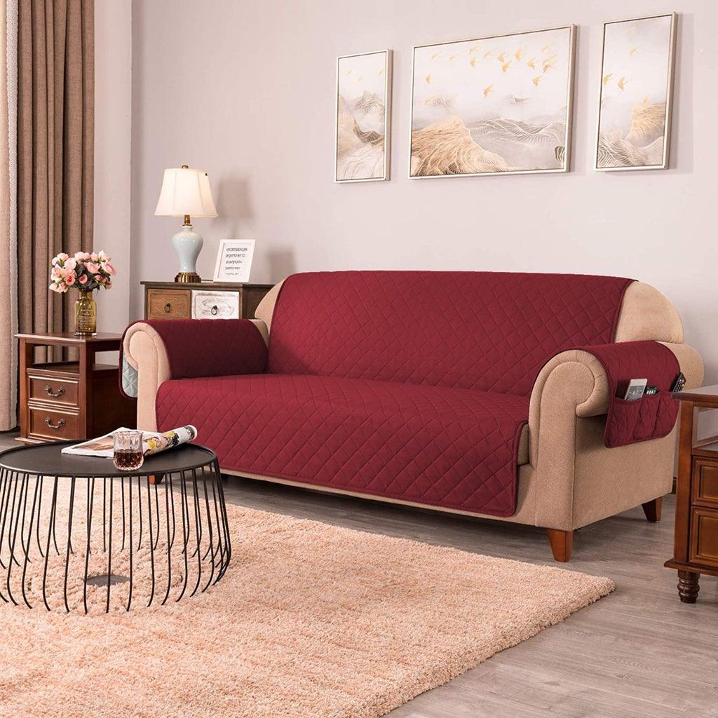 Quilted Sofa covers Non-slip With Pockets - Maroon - 99 Bedding Store