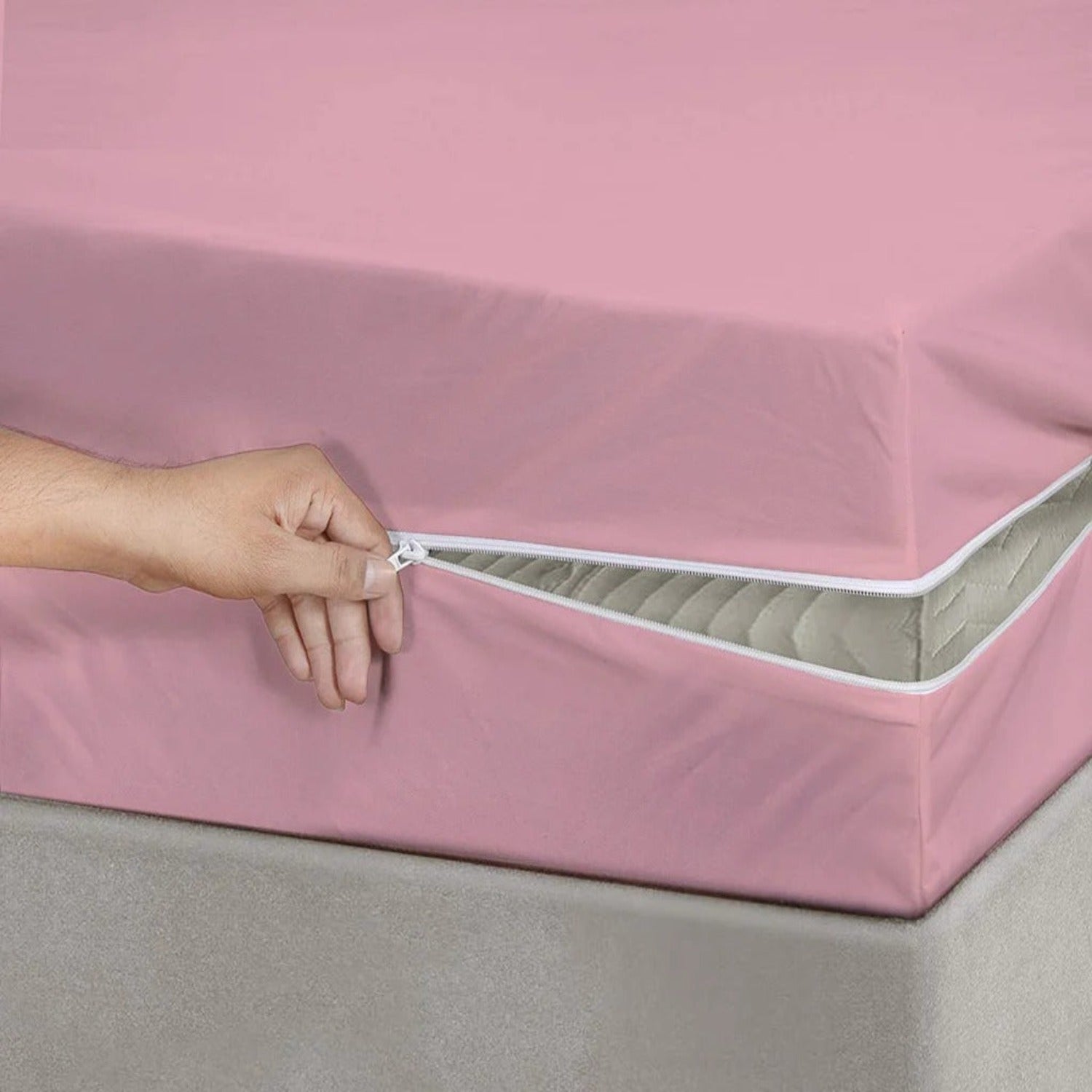 100% Cotton Zipper Mattress Cover - Pink - 99 Bedding Store