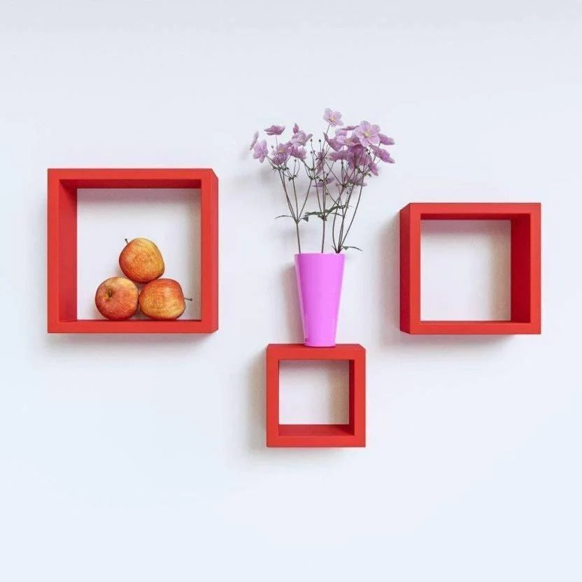 Wooden Shelves Red 3 pcs set - 99 Bedding Store