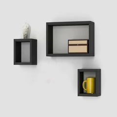 Rectangular Box Wooden Shelves 3 pcs Black - 99 Bedding Store