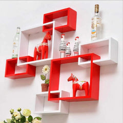 Wooden Shelf floating shelves 6 Tier White & Red - 99 Bedding Store