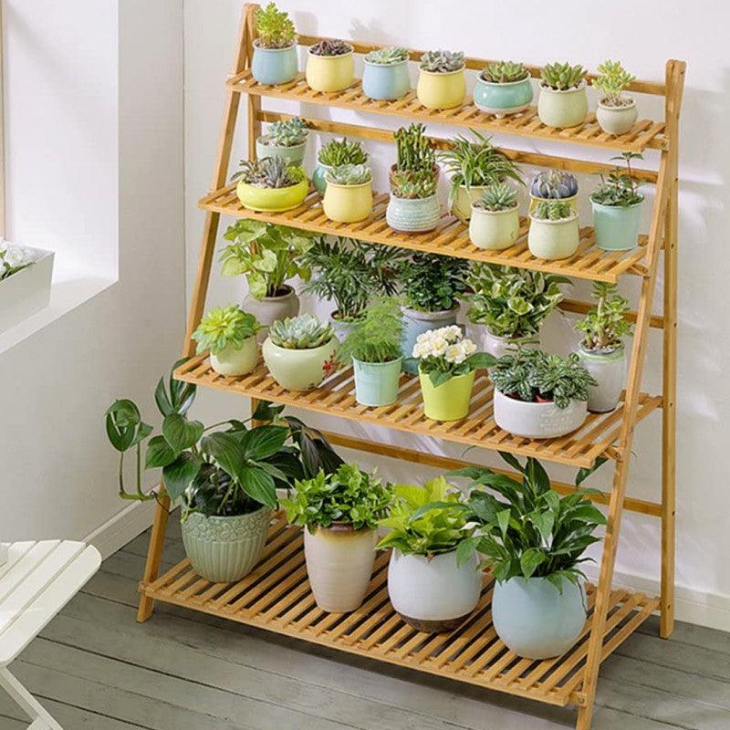 Bamboo Wood Ladder Plant - 4 Layered - 99 Bedding Store