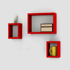 Rectangular Box Wooden Shelves 3 pcs Red - 99 Bedding Store