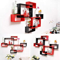 Wooden Shelf floating shelves 6 Tier Black & Red - 99 Bedding Store