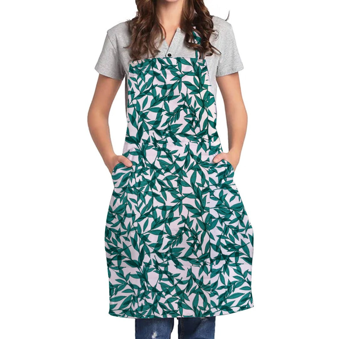 100% Cotton Waterproof Apron For Kitchen - Green Leaf - 99 Bedding Store