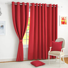 2 PC Plain Dyed Eyelet Curtains with lining-Red