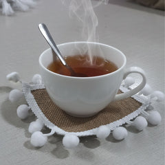 Jute Coasters Set Brown With Cute PomPom