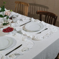 Luxury Cotton Dinning Set With Frilld - White