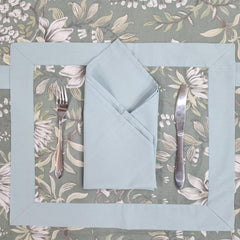 Aqua Bordered Printed Cotton Reversable Dinning Set - Green Garden