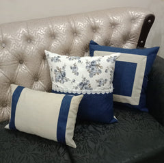 5Pc Tanola Blue Cushion Cover set -Jute cushion