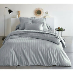Luxury Strip Satin 6 Pcs Flat Fitted sheet and Duvet Cover Set -